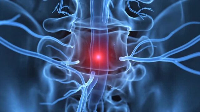 Medical Illustration of Spinal Cord and Nerve Pain in the Lower Back.