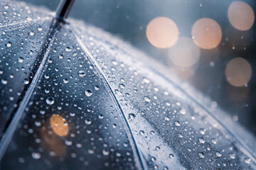 Transparent Umbrella with Raindrops Close-Up