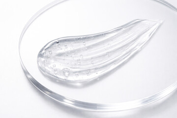 Transparent Cosmetic Gel with Air Bubbles in Petri Dish