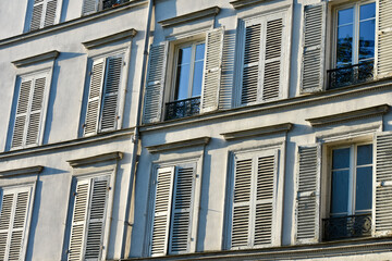 Vintage Rustic White Painted Window Shutters in Montmartre, Paris, France