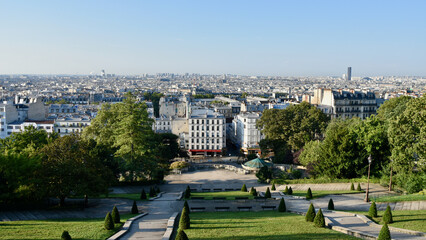 Wide View of Paris, France from Summit of Montmartre in Early Morning with no Tourist Crowds