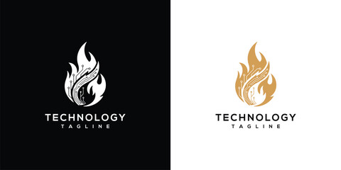 Obraz premium Dual flame logos symbolizing technology and innovation in contrasting colors