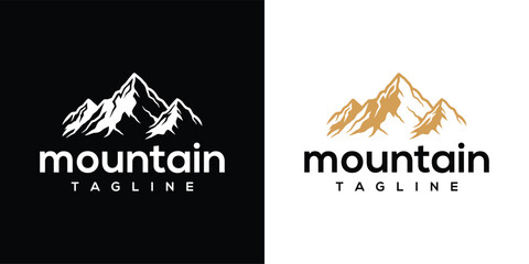 Mountain logo design concept featuring stylized peaks and typography on contrasting backgrounds
