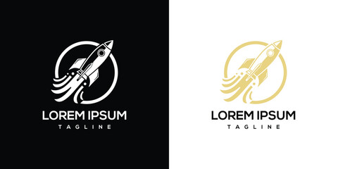 Rocket Launch Logo Design Template on Black and White Backgrounds