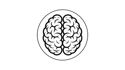 Human Brain Illustration in Simple Line Art Style with Black and White Color on Plain White Background for Medical Education