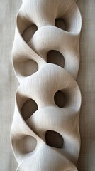 Obraz premium Artistic vertical structure with repeating organic shapes, light fabric texture, neutral background
