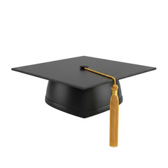 Graduation cap with gold tassel isolated on transparent background