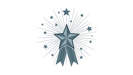 Obraz premium Blue star emblem with ribbon and surrounding stars on white background.