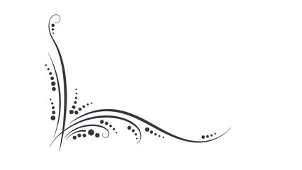 Elegant black floral design element with swirling lines and dots. © Clairo