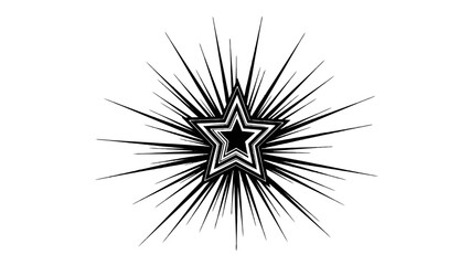 Obraz premium Black star icon with radial lines on white background.