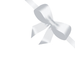 Realistic white/silver bow isolated on white background, vector illustration of festive decoration, gift decoration, party decoration illustration
