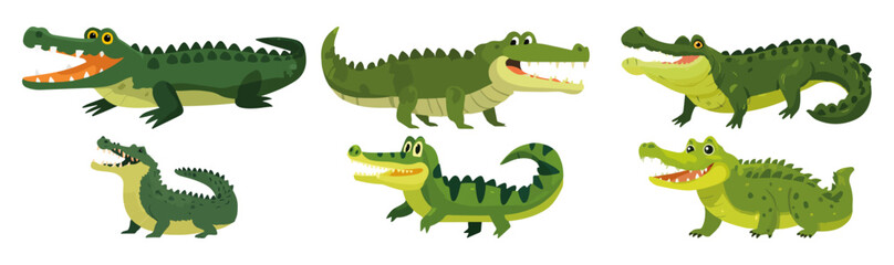 Obraz premium crocodile reptile predator aquatic river swamp Flat Vector Illustration on Transparent Background
