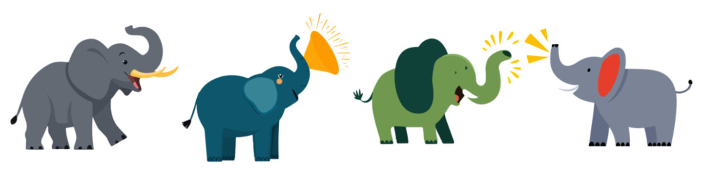 Elephant Trumpeting Loudly Flat Vector Illustration on Transparent Background