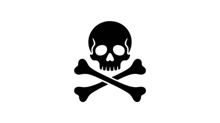 Skull and Crossbones Symbol in Simple Black Silhouette on White Background for Danger Warning