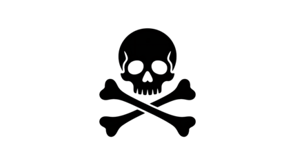 Skull and Crossbones Symbol in Simple Black Silhouette on White Background for Danger Warning