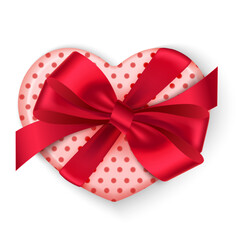 Realistic gift box with satin bow. Ideal for gift wrapping, holiday decoration, weddings and celebrations. High quality design isolated on transparent background