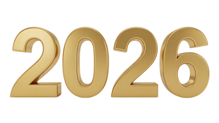 Golden 2026 numbers on transparent background golden numbers isolated shiny