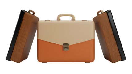 Open and closed briefcases in brown and beige