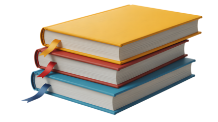 Stack of colorful books with bookmarks education learning