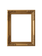Vintage Ornate Golden Picture Frame Isolated on White Background