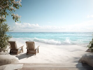 peaceful seaside retreat with a handwritten note on a sandy beach surrounded by stunning ocean views