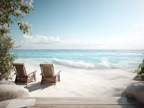 peaceful seaside retreat with a handwritten note on a sandy beach surrounded by stunning ocean views