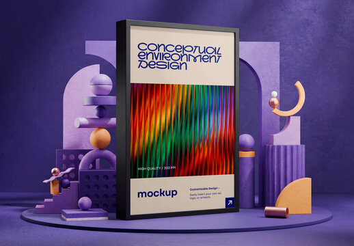 Template Mockup Conceptual Poster Display Branding Identity Abstract 3D Studio Environment