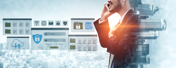 Secure login and file management interface with folder, password, and encryption icons for cybersecurity visualization Parse