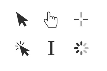 Collection of computer cursor icons and loading symbols on a white background