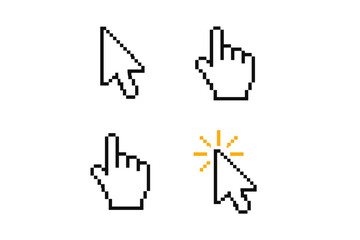 Collection of pixelated cursor icons including pointer and hand shapes