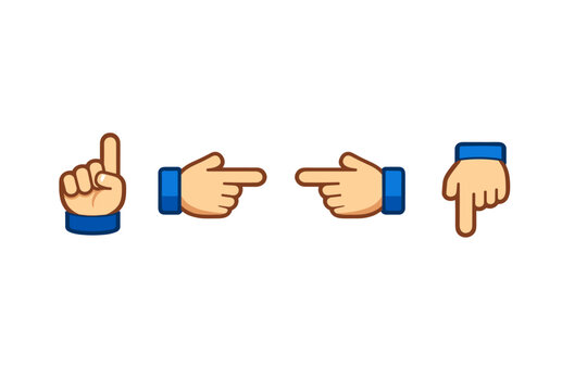 Collection of four cartoon hand gestures pointing in different directions