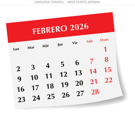 February 2026 Spanish calendar page &ndash; Febrero. Monthly paper planner Spain