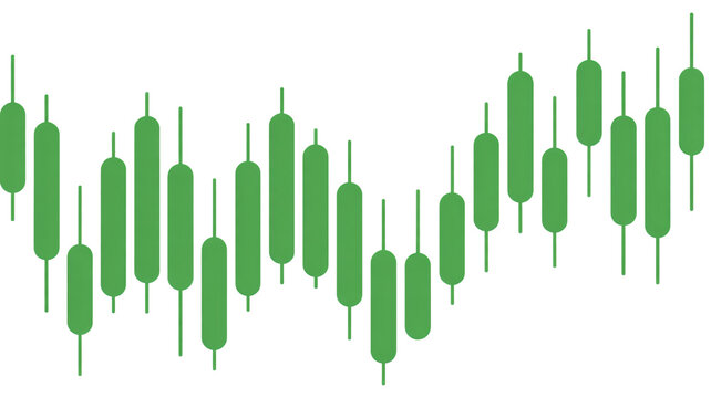 Green candlestick chart in upward trend with vibrant color and smooth lines for financial analysis - Powered by Adobe