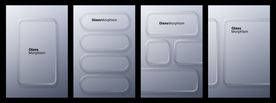 Liquid glass morphism vector design set for banner. Abstract translucent elements ui ux interface. Light template for modern graphic.