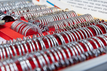 Russia. Saint Petersburg. Set of trial lenses for vision testing.