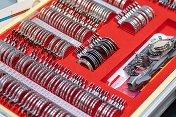 Russia. Saint Petersburg. Set of trial lenses for vision testing.