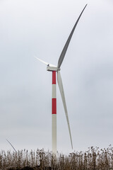 Russia. Samara. Wind turbine against a cloudy sky.