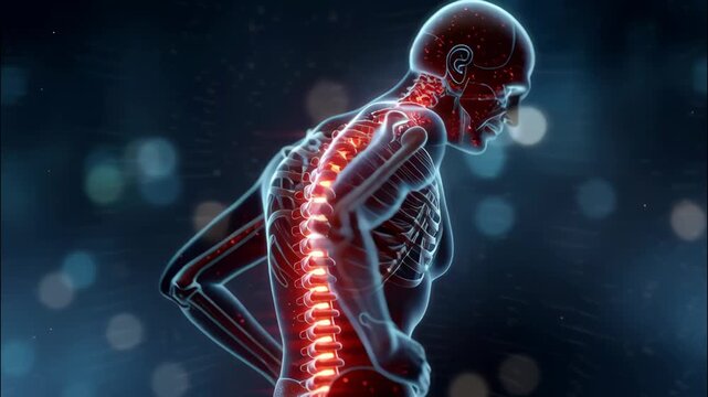 Digital Visualization of Human Spine with Glowing Nervous System in Medical Animation