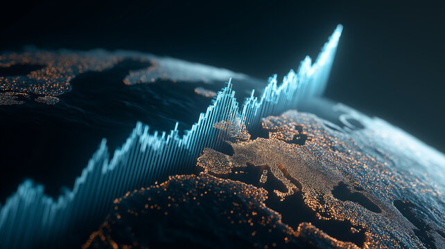 Visualization of economic trends highlighting data-driven insights across continents Generative AI - Powered by Adobe
