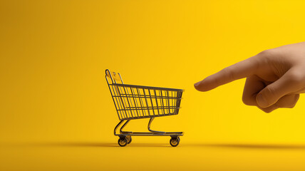 A hand is delicately reaching toward a shopping cart, symbolizing the action of purchasing Generative AI