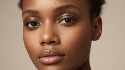 Fototapeta premium Young woman smiling close-up portrait with makeup and expressive eyes