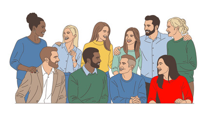 Diverse group of friends and colleagues of various ages, genders, and ethnicities gathered together in a warm and friendly atmosphere