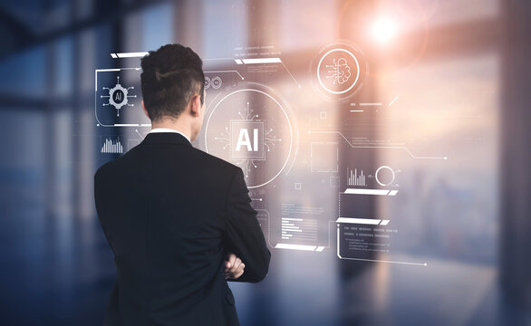 AI interface showing how artificial intelligence powers systems. AI Artificial intelligence transforms data, enables automation, and AI artificial intelligence drives innovation. Vouch - Powered by Adobe