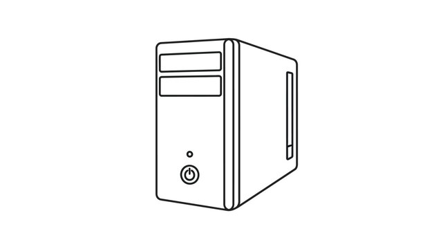 Simple black and white line drawing of a desktop computer tower showing its basic form