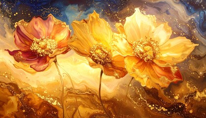 golden flowers in art space