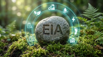 EIA environmental protection concept with eco icons on stone