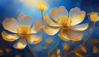 yellow flowers on blue background
