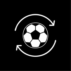Fototapeta premium A white soccer ball with circular refresh arrows on a black background, symbolizing sports rotation or update.