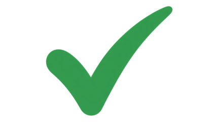 Green checkmark icon in simple flat design with bright green color on white background for approval symbol