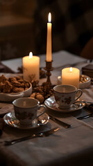 Holiday Magic: Table Decorated with a Lantern, Candles, and Pine.